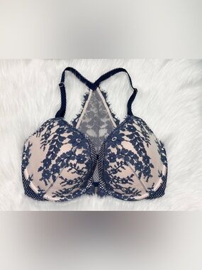 Victoria's Secret Dream Angels Push-Up Front-Close Racerback Bra 34DD Blue NWOT